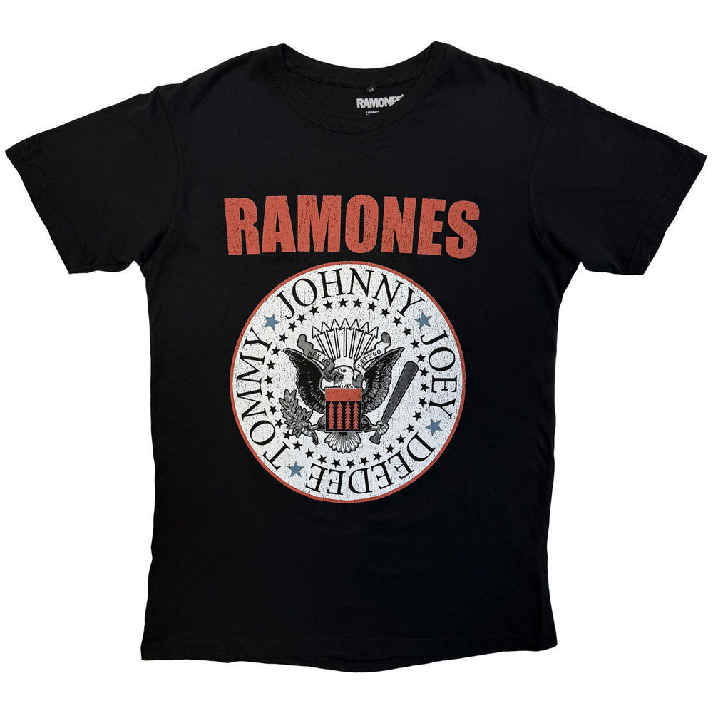 【予約商品】 RAMONES ラモーンズ (デビュー 50周年 ) - Hey Ho Red Block Text / バックプリントあり / カーボンソフト加工 / Tシャツ / メンズ