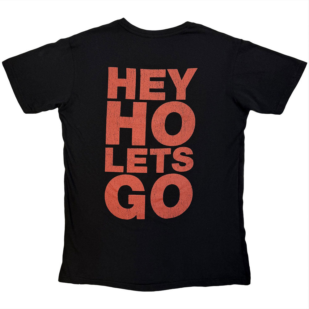【予約商品】 RAMONES ラモーンズ (デビュー 50周年 ) - Hey Ho Red Block Text / バックプリントあり / カーボンソフト加工 / Tシャツ / メンズ