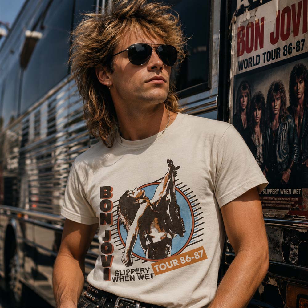 
                  
                    【予約商品】 BON JOVI ボンジョヴィ - Slippery When Wet Tour '86-'87 / バックプリントあり / Tシャツ / メンズ
                  
                