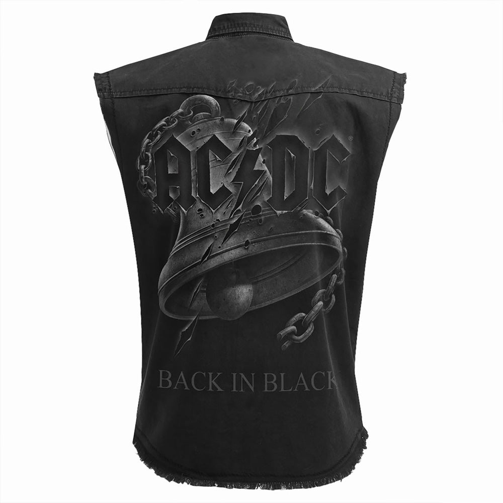 AC/DC エーシーディーシー (来日 45周年 ) - Back In Black Torn  / Stone Wash / バックプリントあり / ノースリーブ・ワーカーシャツ / トップス / メンズ